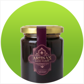 Artisan Date Elixir natural date syrup in glass bottle made from premium dates
